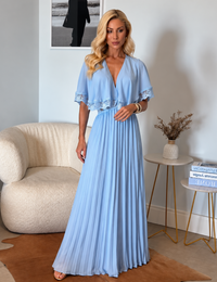 Vestido Longo Plissado Nerea - Azul