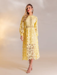 Vestido Midi Guipir Flora - Amarelo