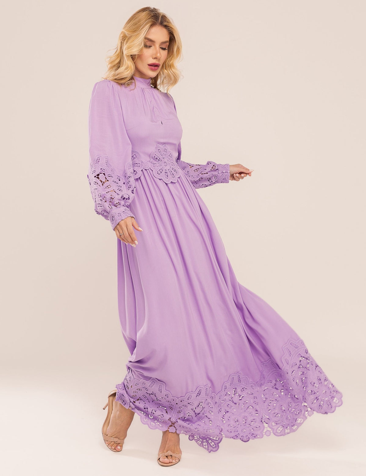 Vestido Lira com Renda - Lavanda
