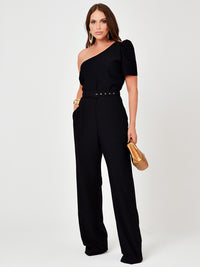 Macacão Mamorena de Um Ombro Só em Alfaiataria Provence com Cinto