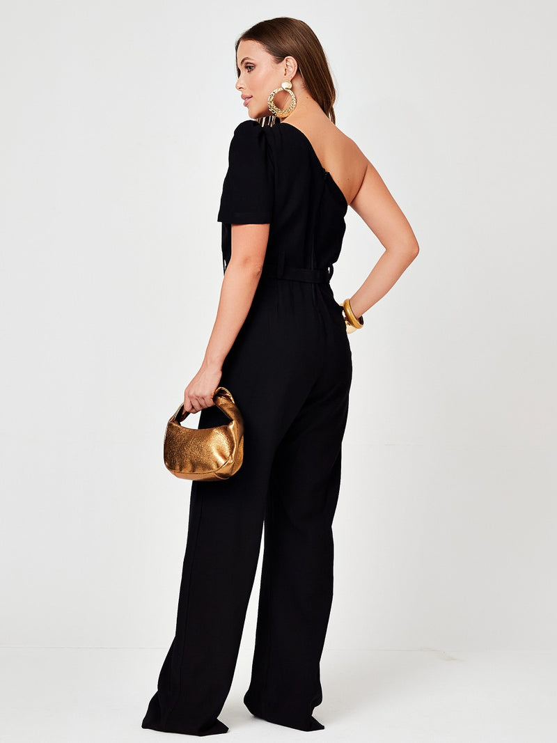 Macacão Mamorena de Um Ombro Só em Alfaiataria Provence com Cinto