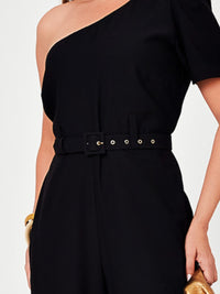 Macacão Mamorena de Um Ombro Só em Alfaiataria Provence com Cinto