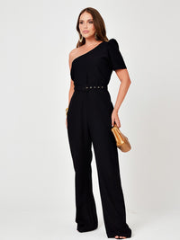 Macacão Mamorena de Um Ombro Só em Alfaiataria Provence com Cinto