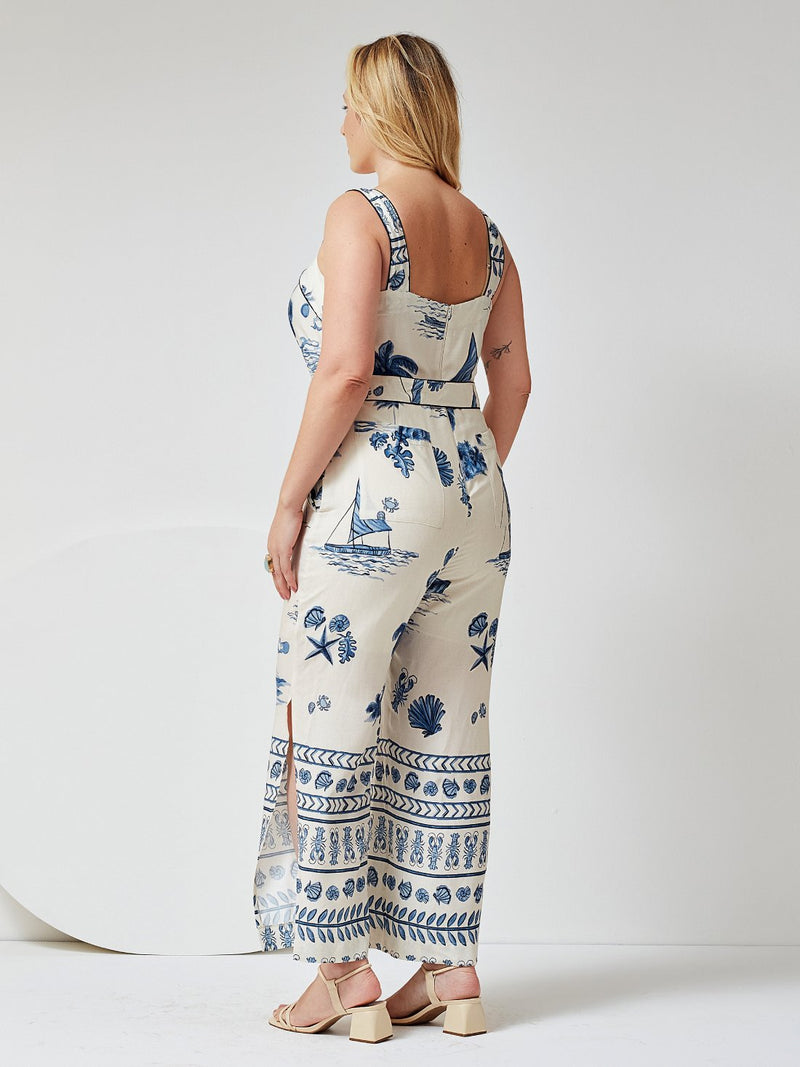 Macacão Mamorena Longo de Alça em Viscose Estampada