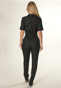 Macacão Mamorena Longo Manga Curta em Linho com Elastano e Botões Mesclado