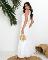 Vestido Miss Misses Longo Chiffon Gola Alta - Off White