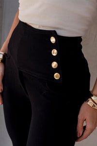 Calça Miss Misses Leg Com Cós Largo e Botão - Preto