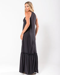 Vestido Miss Misses Longo Chiffon Gola Alta - Preto