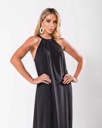 Vestido Miss Misses Longo Chiffon Gola Alta - Preto