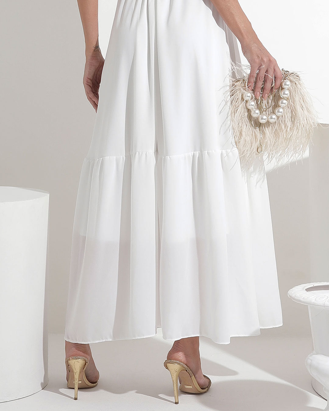 Vestido Miss Misses Midi Liso Chiffon - Off White