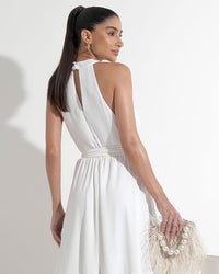 Vestido Miss Misses Midi Liso Chiffon - Off White