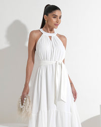 Vestido Miss Misses Midi Liso Chiffon - Off White