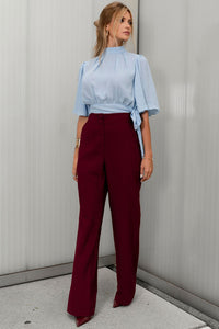 Blusa Miss Misses Chiffon Manga Godê Amarração - Azul