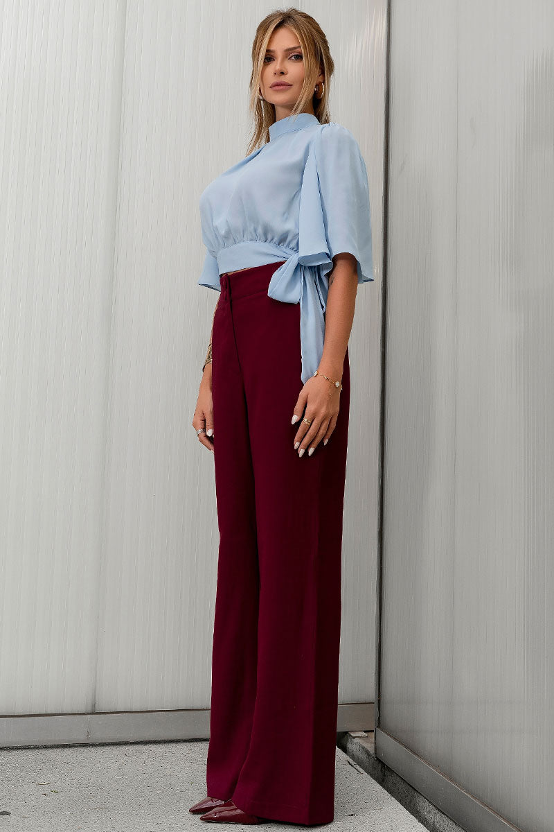 Blusa Miss Misses Chiffon Manga Godê Amarração - Azul