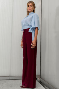 Blusa Miss Misses Chiffon Manga Godê Amarração - Azul