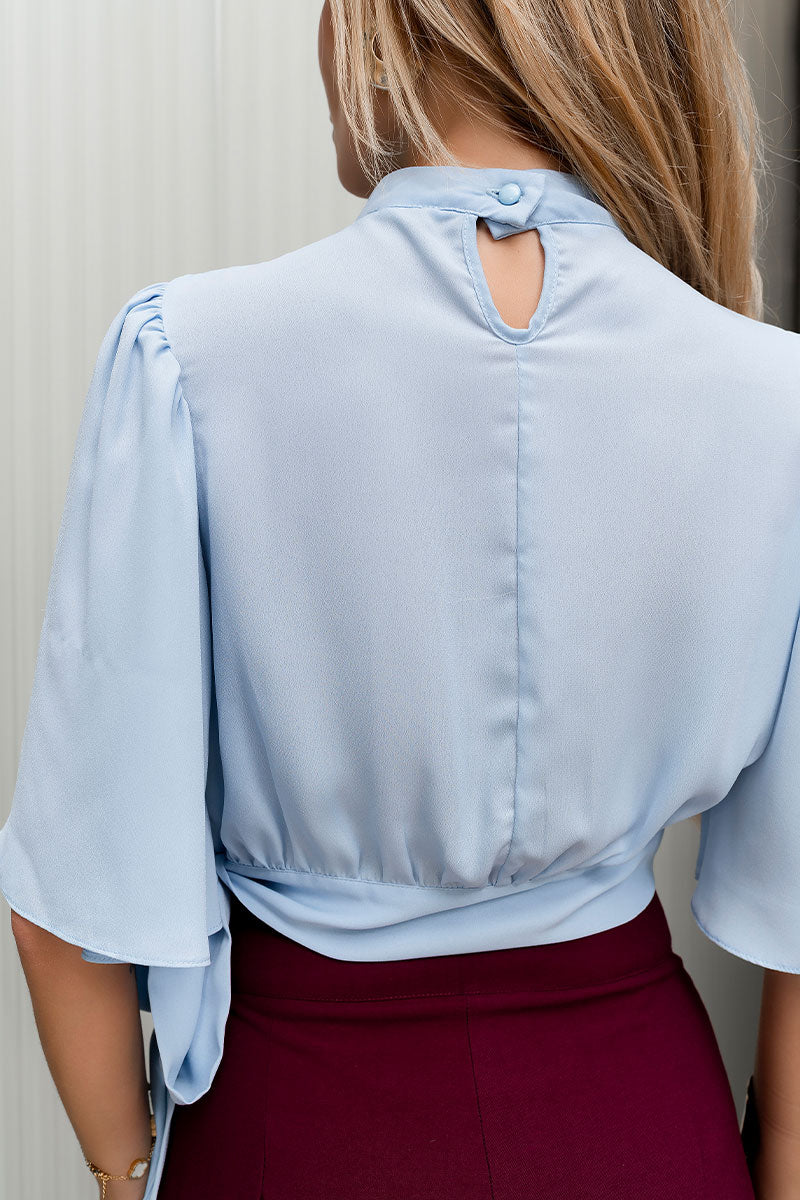 Blusa Miss Misses Chiffon Manga Godê Amarração - Azul