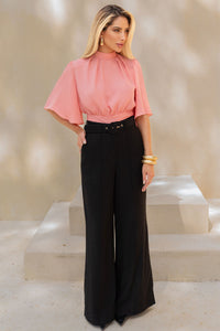 Blusa Miss Misses Chiffon Manga Godê Amarração - Rose