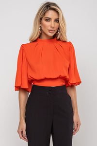 Blusa Miss Misses Chiffon Manga Godê Amarração - Laranja