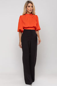 Blusa Miss Misses Chiffon Manga Godê Amarração - Laranja