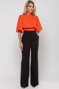 Blusa Miss Misses Chiffon Manga Godê Amarração - Laranja