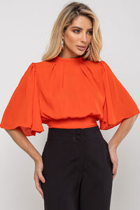 Blusa Miss Misses Chiffon Manga Godê Amarração - Laranja