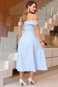 Vestido Flávia Midi Rodado - Azul Claro