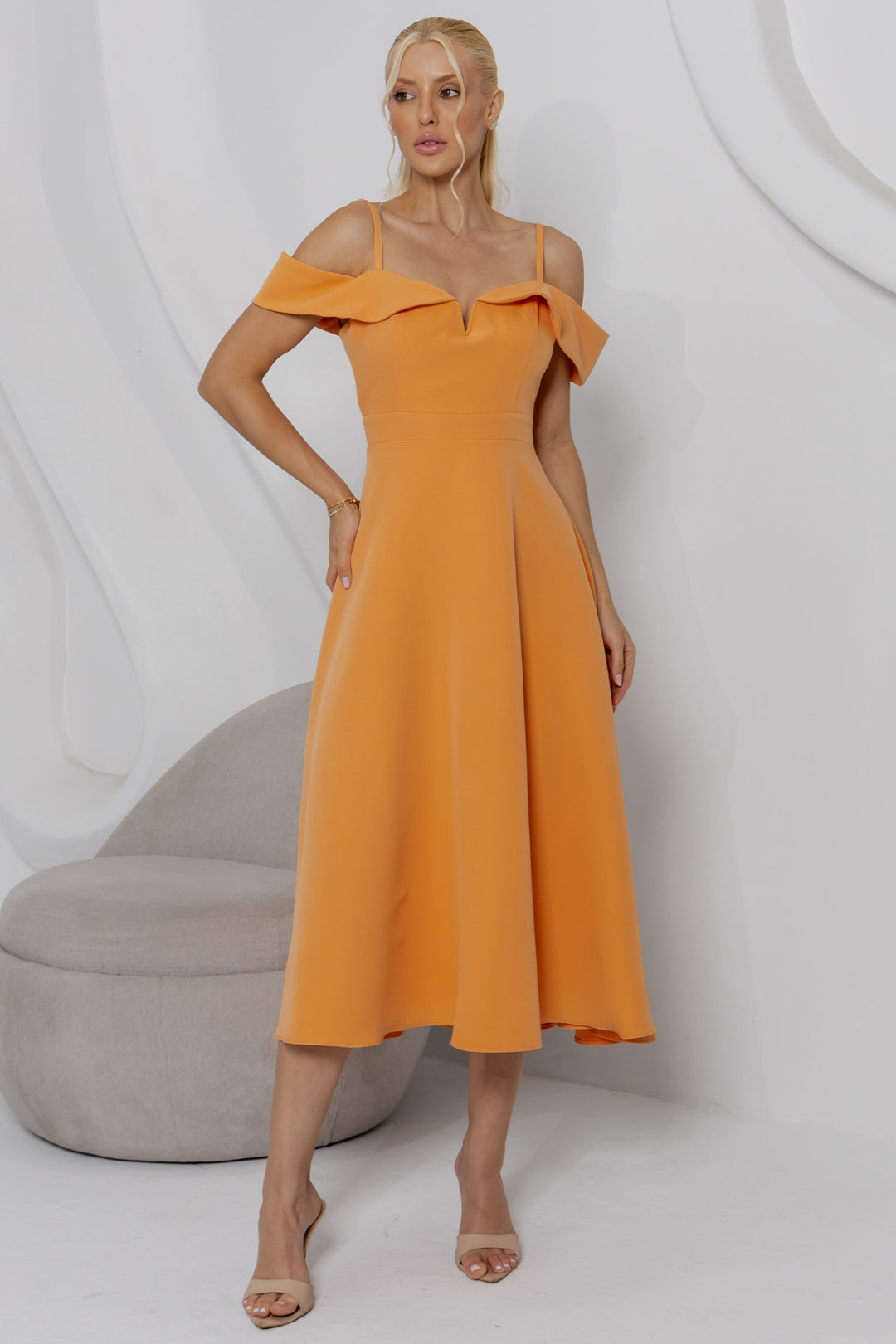 Vestido Flavia Midi Rodado - Laranja