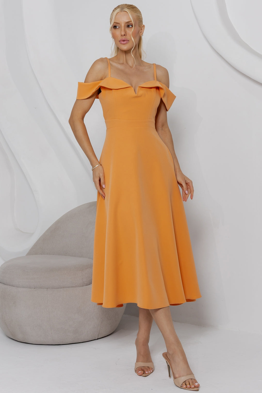 Vestido Flavia Midi Rodado - Laranja