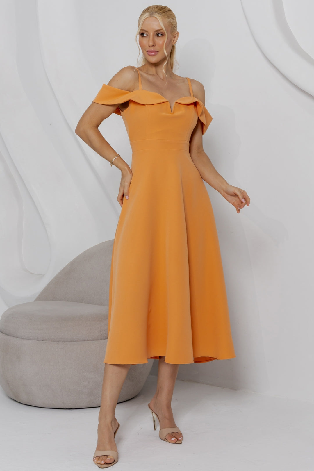 Vestido Flavia Midi Rodado - Laranja