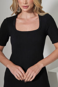 Blusa Miss Misses Canelada Decote Quadrado - Preto