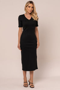 Vestido Miss Misses Canelado MD Decote V - Preto