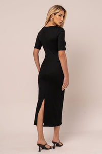 Vestido Miss Misses Canelado MD Decote V - Preto