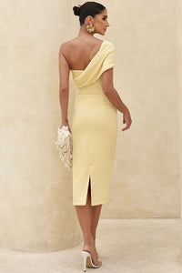 Vestido Miss Misses Midi Tomara Que Caia Com Detalhe Assimétrico - Amarelo