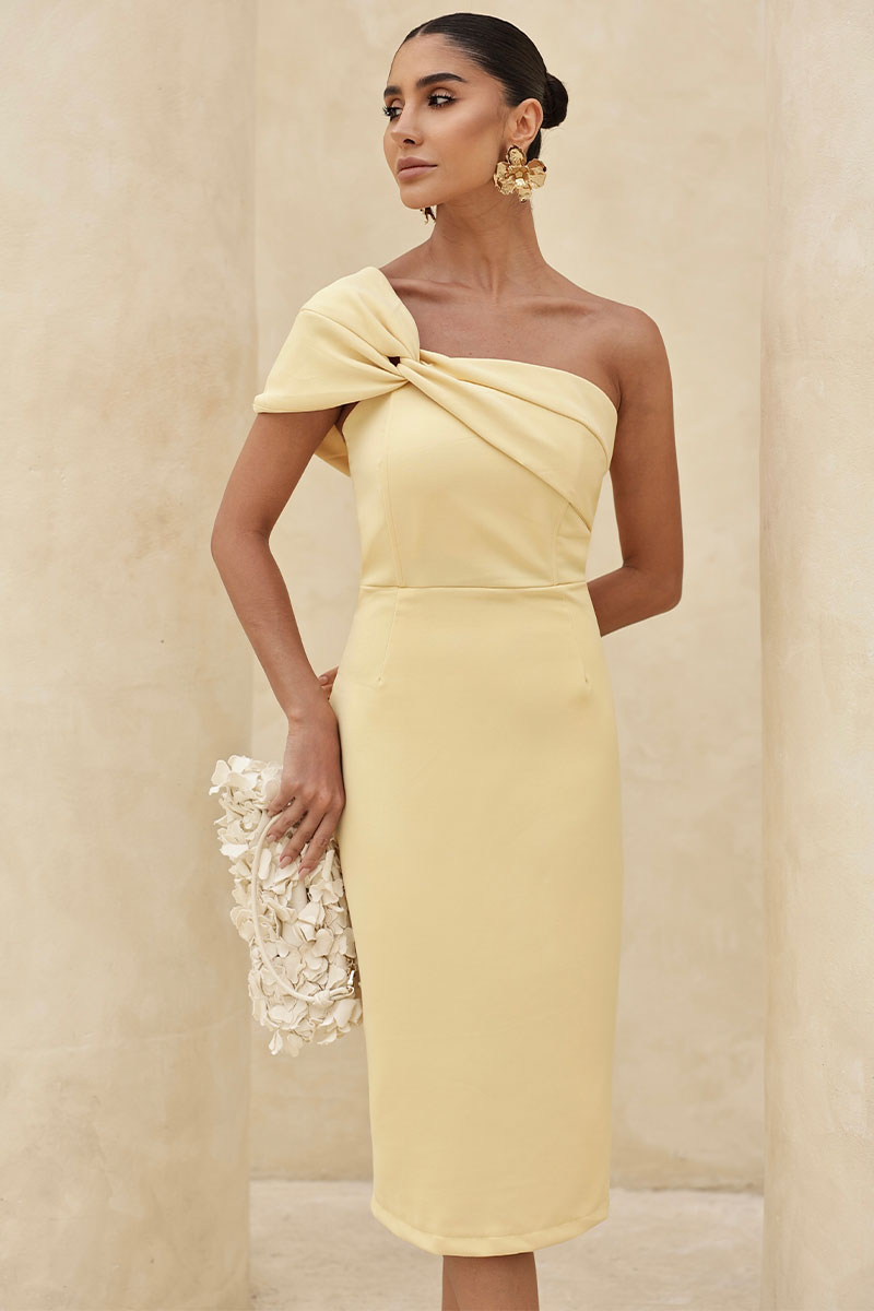 Vestido Miss Misses Midi Tomara Que Caia Com Detalhe Assimétrico - Amarelo