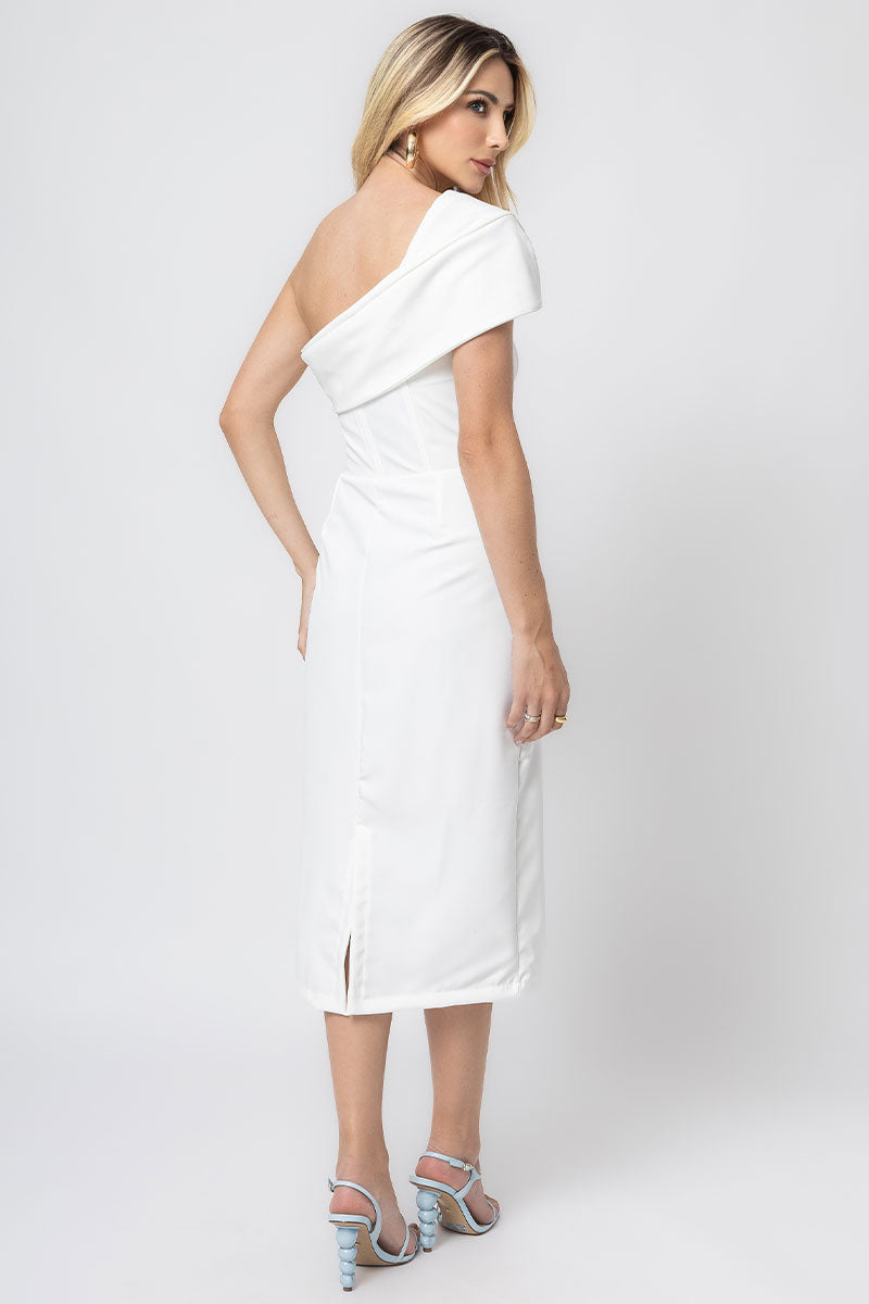 Vestido Miss Misses Midi Tomara Que Caia Com Detalhe Assimétrico - Off White