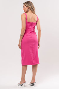 Vestido Miss Misses Midi Com Zíper Com Abertura - Rosa - Rosa