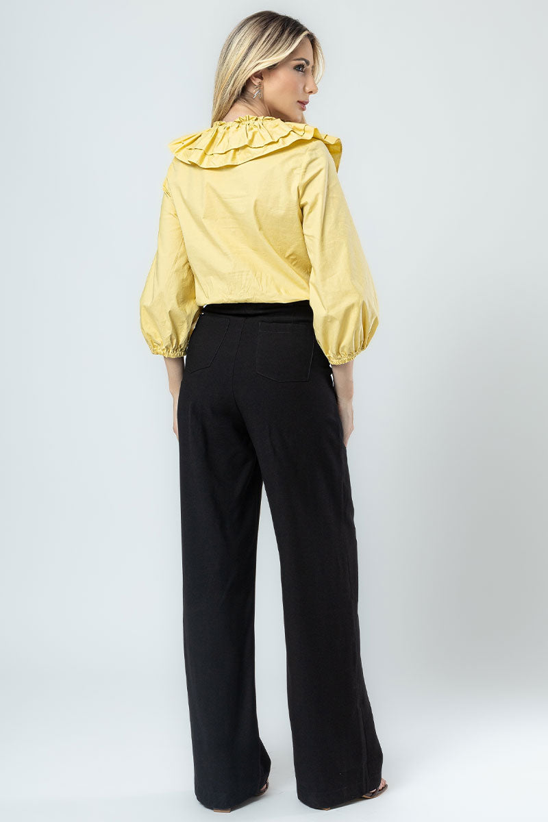 Blusa Valentina Manga Longa C/Babado - Amarelo