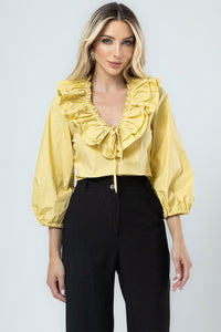 Blusa Valentina Manga Longa C/Babado - Amarelo