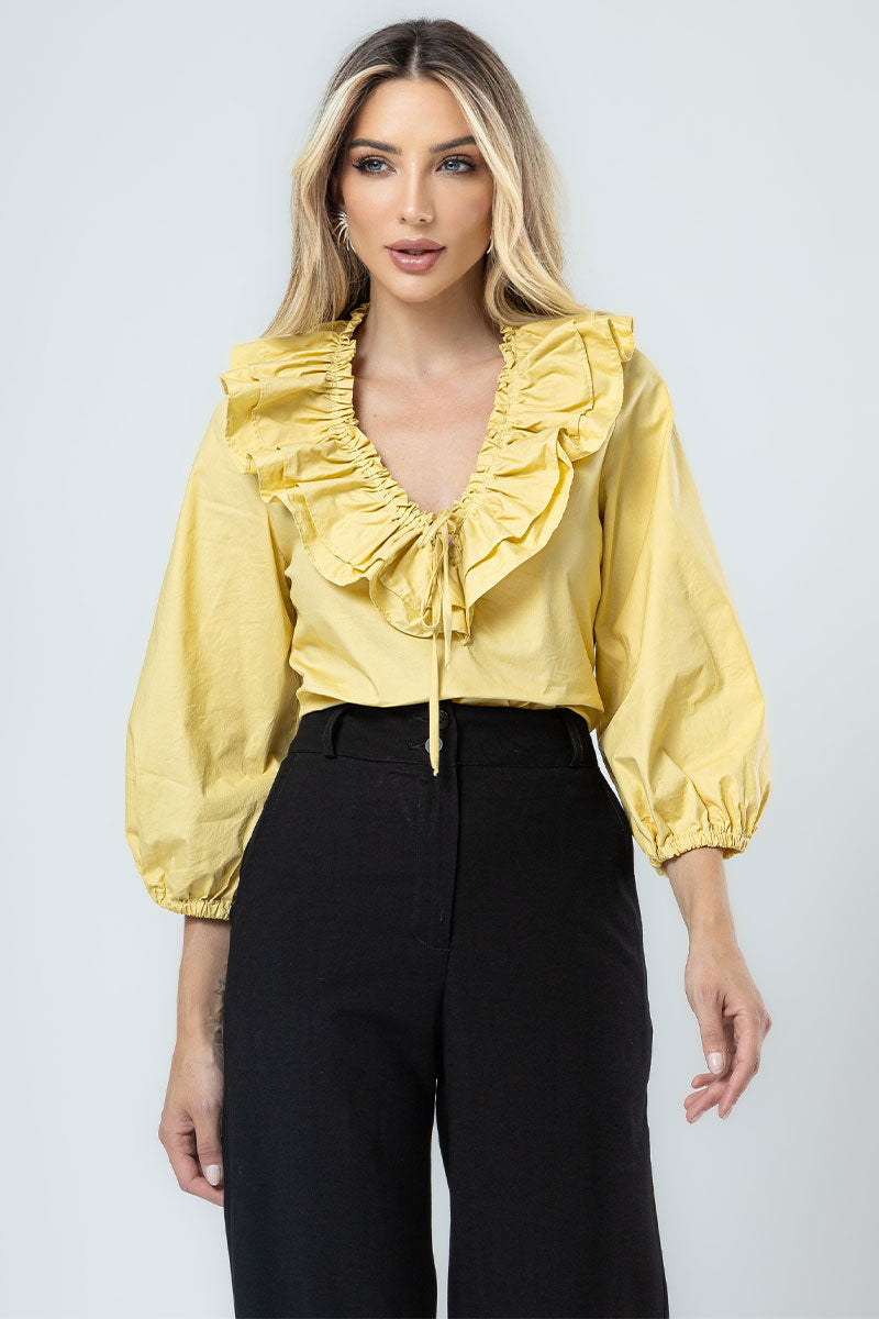 Blusa Valentina Manga Longa C/Babado - Amarelo