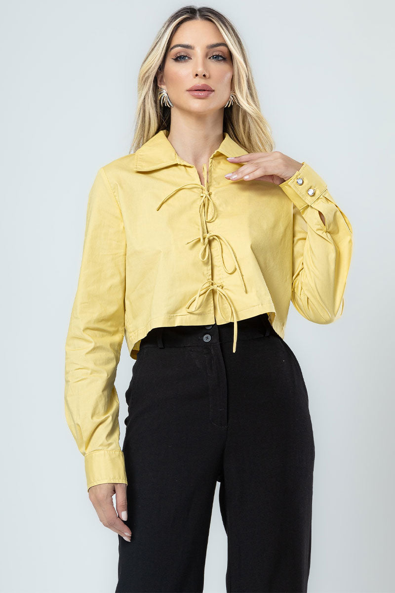 Camisa Olivia Manga Longa C/Amarração Frente - Amarelo