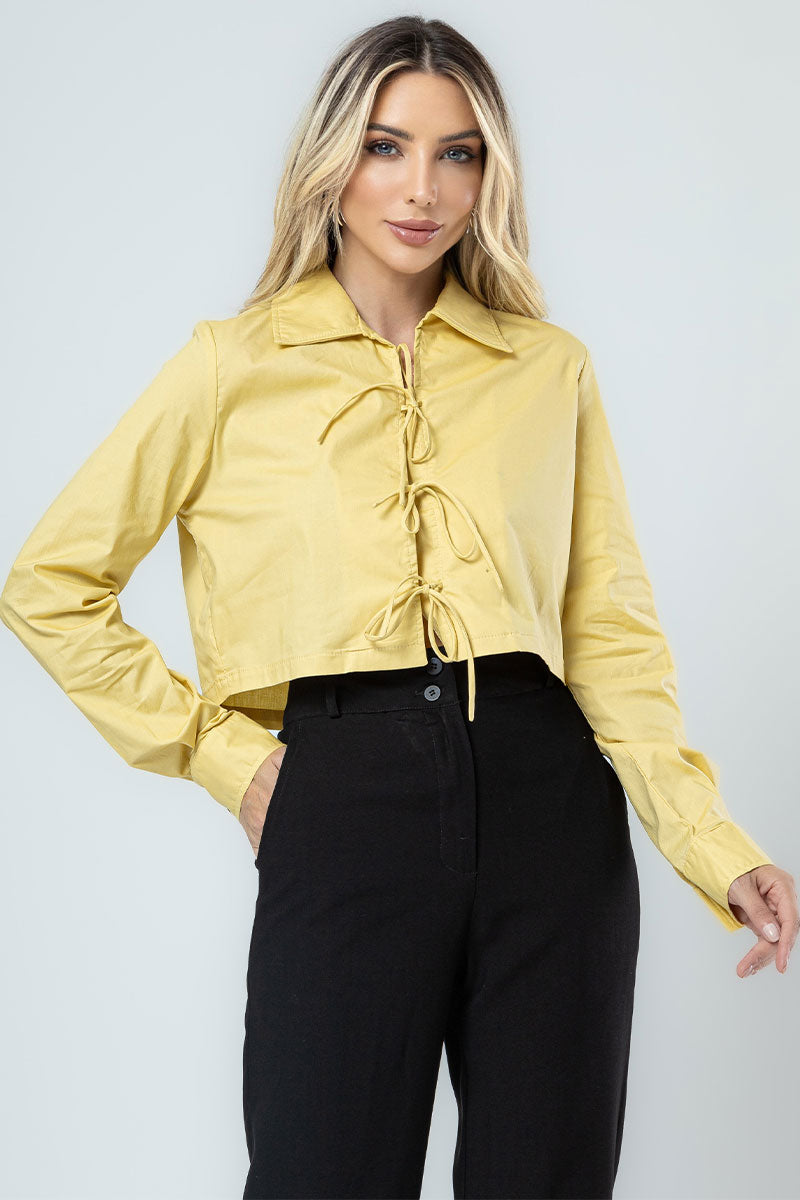 Camisa Olivia Manga Longa C/Amarração Frente - Amarelo