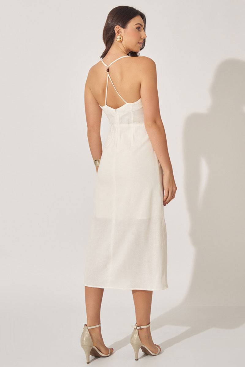 Vestido Paula Linho C/Detalhe Ponteira - Off white