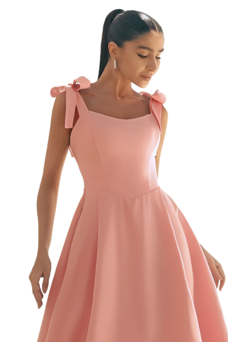 Vestido Midi Michele Com Alças e Laços Nos Ombros - Rosa