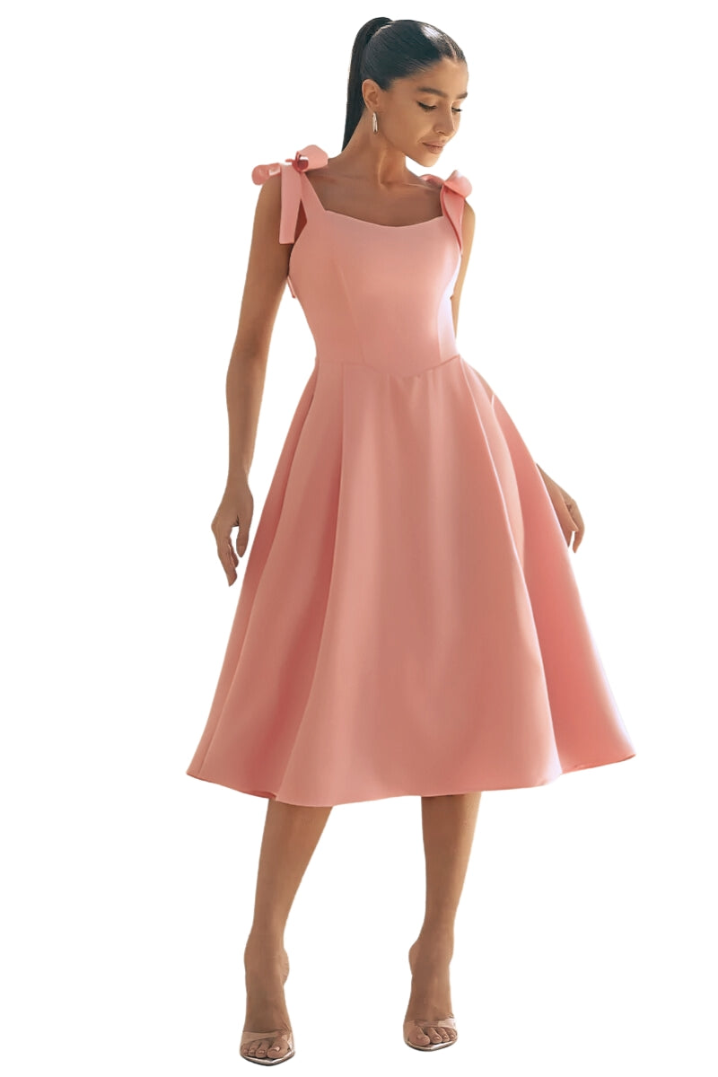 Vestido Midi Michele Com Alças e Laços Nos Ombros - Rosa