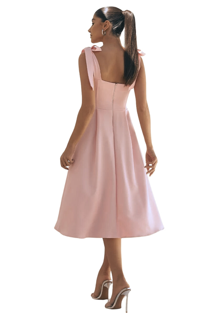 Vestido Midi Michele Com Alças e Laços Nos Ombros - Rosa