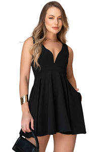 Vestido Leticia Com Bolso e Aro Decote V - Preto