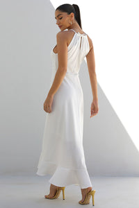 Vestido Cristina Longo Franzido No Busto Com Babado Na Barra - Off White