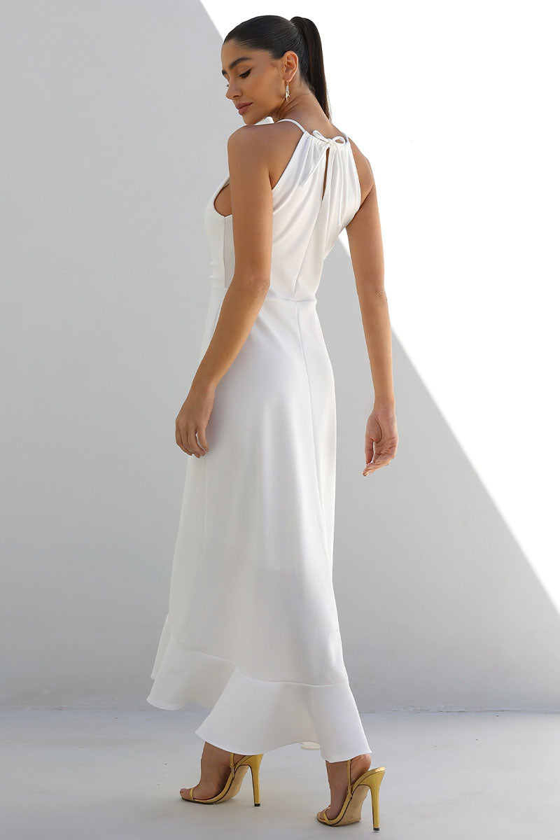 Vestido Cristina Longo Franzido No Busto Com Babado Na Barra - Off White