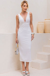 Vestido Midi Justo Decote V - Off White