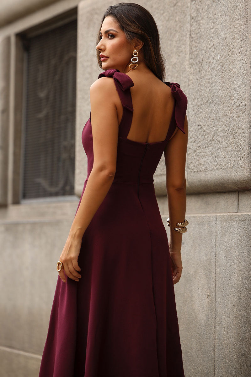 Vestido Kátia com Alça e Laço - Vinho